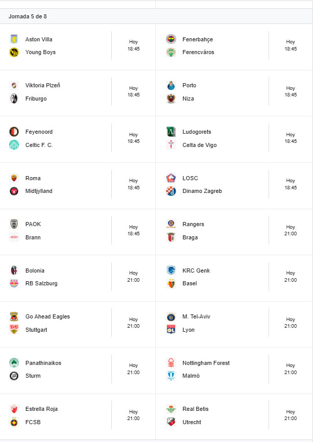 europa league jornada5 partidos 2025